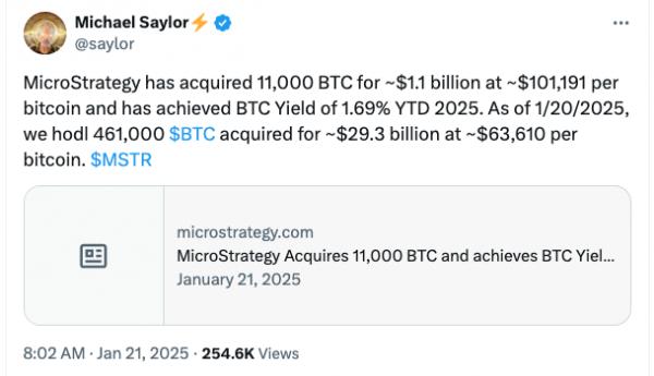 MicroStrategy купила 11 тыс биткоинов за неделю до инаугурации Трампа